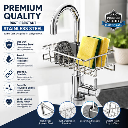Stainless Steel Faucet-Mounted Kitchen Sink Caddy – Sponge & Soap Holder